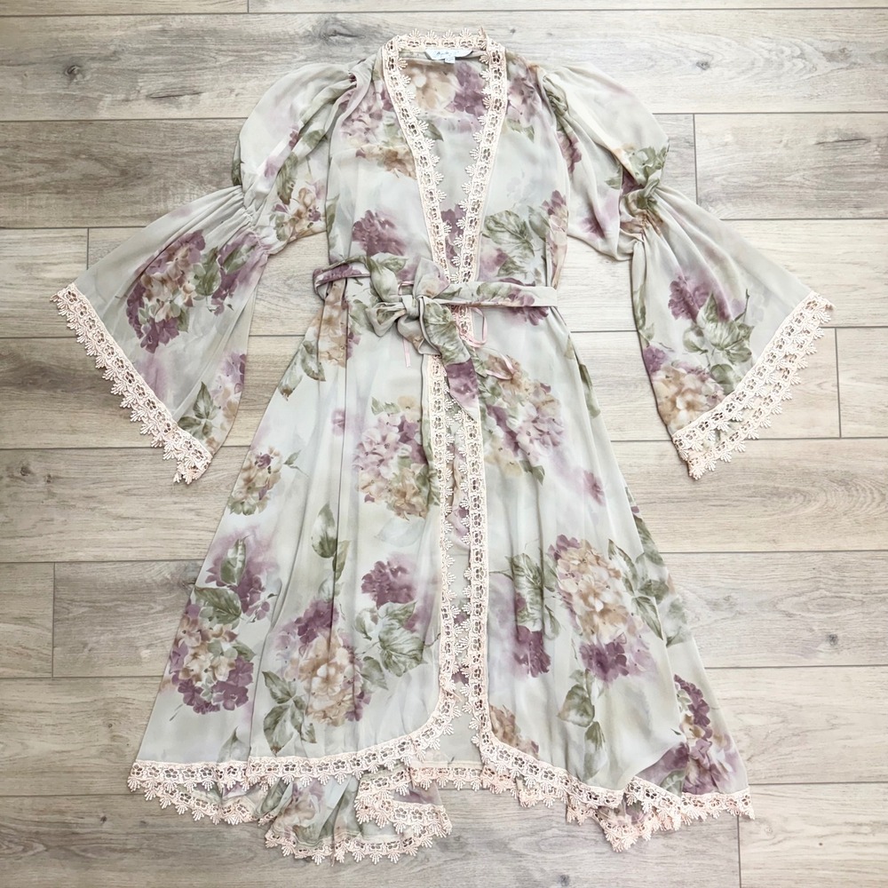 Hopeless Romantic Sheer Floral Victorian Dressing Gown Robe Bell Sleeve OS